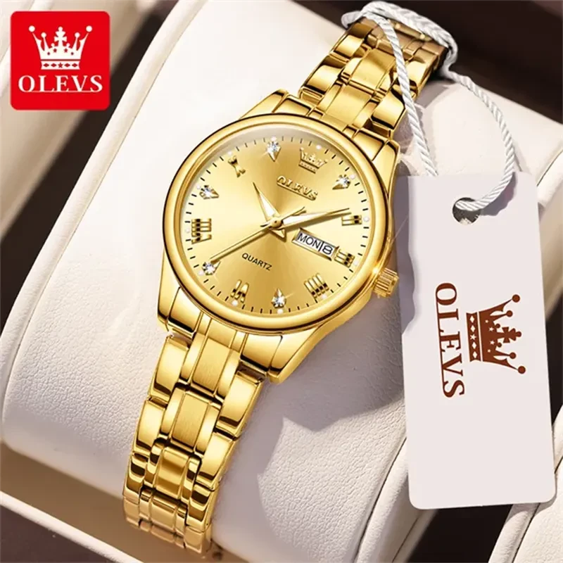 Olevs Day-Date Gold-tone Dial Ladies Watch | 5563